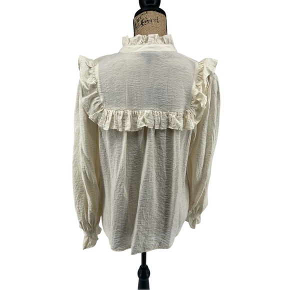 Who What Wear Long Sleeve Vintage Inspired Button Front Blouse Cream Ruffle - Picture 3 of 12